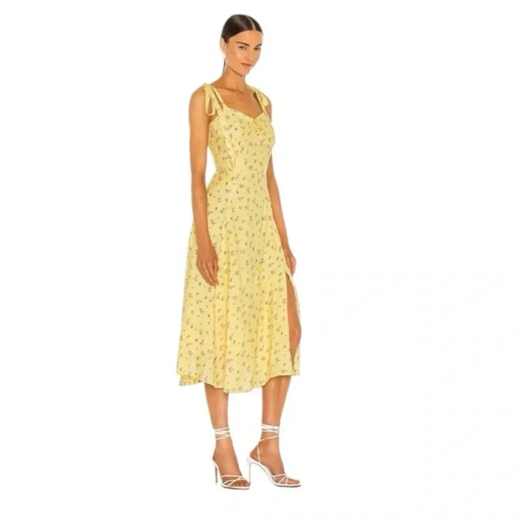 Bardot Yellow Floral Roses Ditsy Bow Tie Shoulder Midi Dress Sz 8 M - Picture 3 of 14